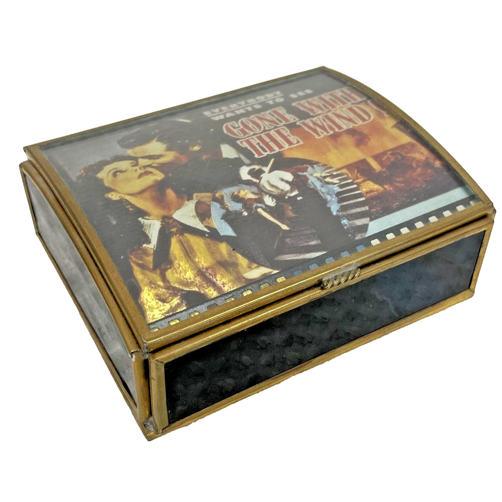 Vintage Enesco Gone With The Wind Glass Music Box Plays Tara's Theme Brass Glass